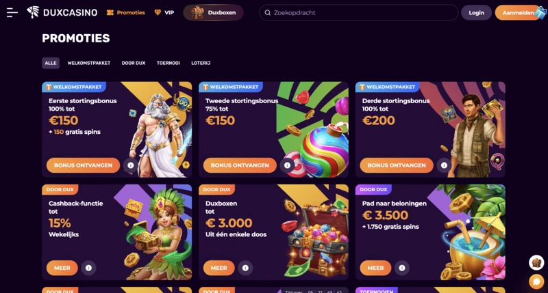 Bonussen bij Dux Casino
